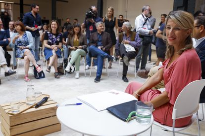 Yolanda Díaz, durante la presentación de los equipos de trabajo de Sumar, este viernes, en Madrid.