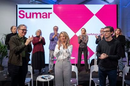 Yolanda Díaz en el acto de Sumar en el Espacio Rastro de Madrid, este jueves.
