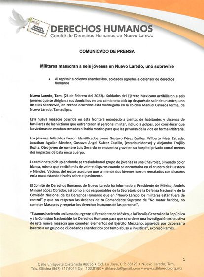 El comunicado del Comité de Derechos Humanos de Nuevo Laredo.