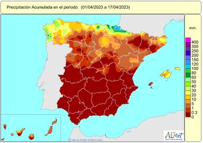 Esto es lo que ha llovido entre el 1 y el 17 de abril en España.