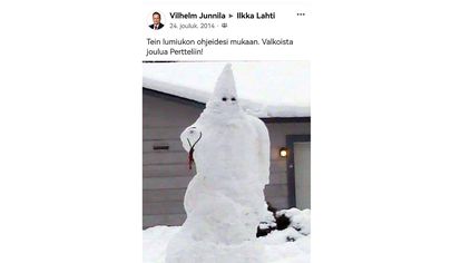 La imagen del muñeco de nieve, compartida por Junnila en las redes sociales.