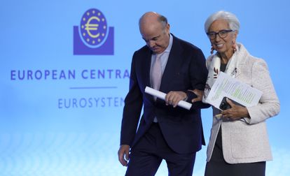 La presidenta del BCE, Christine Lagarde, y el vicepresidente del BCE, Luis de Guindos.