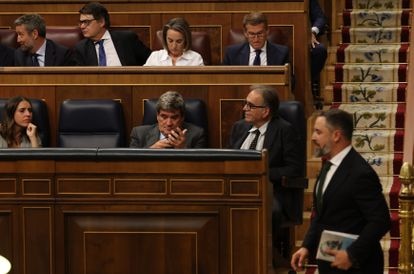 El líder de Vox, Santiago Abascal, ha tomado la palabra en el segundo turno de réplica, este martes.