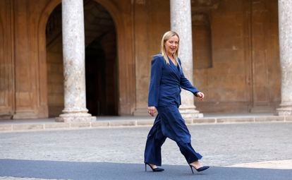 La primera ministra italiana, Giorgia Meloni, en el Palacio de Carlos V de Granada.
