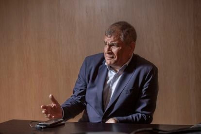 El expresidente de Ecuador Rafael Correa, en entrevista durante el IX encuentro del Grupo de Puebla, en el estado del mismo nombre el 30 de septiembre del 2023.
