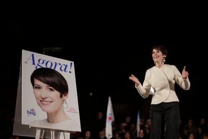 La portavoz nacional del BNG, Ana Pontón, durante el acto de apertura de la campaña electoral celebrado este jueves en A Coruña.