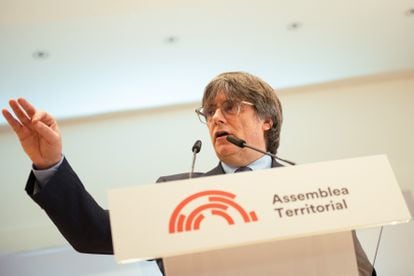 Puigdemont, durante un acto político del Consejo de la Republica, este sábado en Latour-Bas-Elne (Francia).