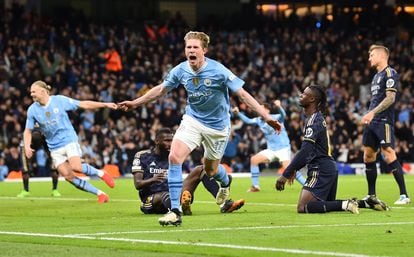Kevin de Bruyne celebra el empate del Manchester City.