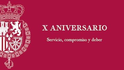 Emblema creado para la conmemoración del décimo aniversario de la proclamación de Felipe VI y que estará vigente durante un año.
