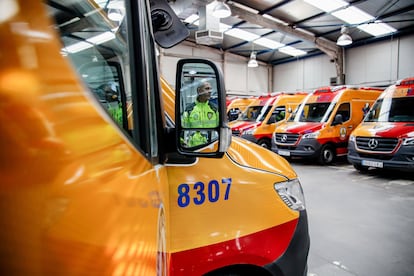 Ambulancias en la Base 0 del Samur-Protección Civil, en la Casa de Campo, en enero de 2023.