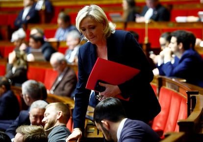 La líder ultraderechista y diputada francesa, Marine Le Pen, este miércoles en la Asamblea Nacional.