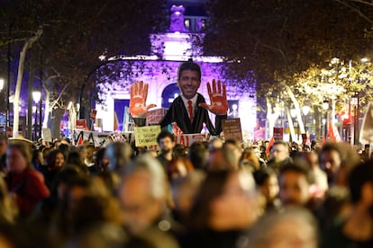 Una pancarta del presidente Mazón en un momento del recorridpo de la manifestación.