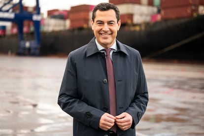 El presidente andaluz, Juanma Moreno, durante su mensaje.