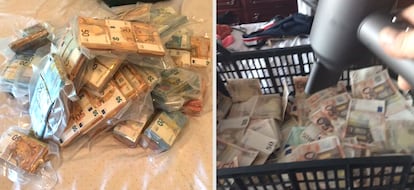 Fotos que se enviaban entre los miembros de la trama, con fajos de billetes envasados al vacío y bajo un secador, según consta en el sumario.