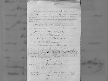 El acta de matrimonio de los abuelos maternos del papa León XIV, emitida en Nueva Orleans en 1887.