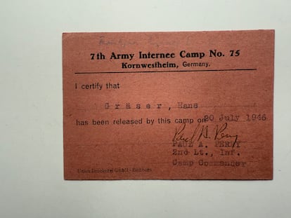 La carta de liberación de Hans Gräser del 20 de julio de 1946. 