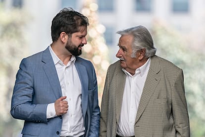 Gabriel Boric recibe a Pepe Mujica en el Palacio de Moneda, en diciembre de 2022.