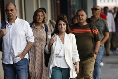 Adriana Lastra, delegada del Gobierno en el Principado de Asturias, a su llegada a Ferraz.