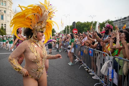 Marcha del Orgullo por el centro de Madrid, este sábado.
